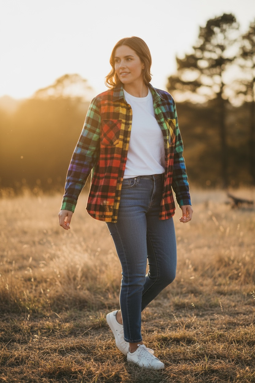 Neon Rainbow Flannel – Lady May: The Hippie Way
