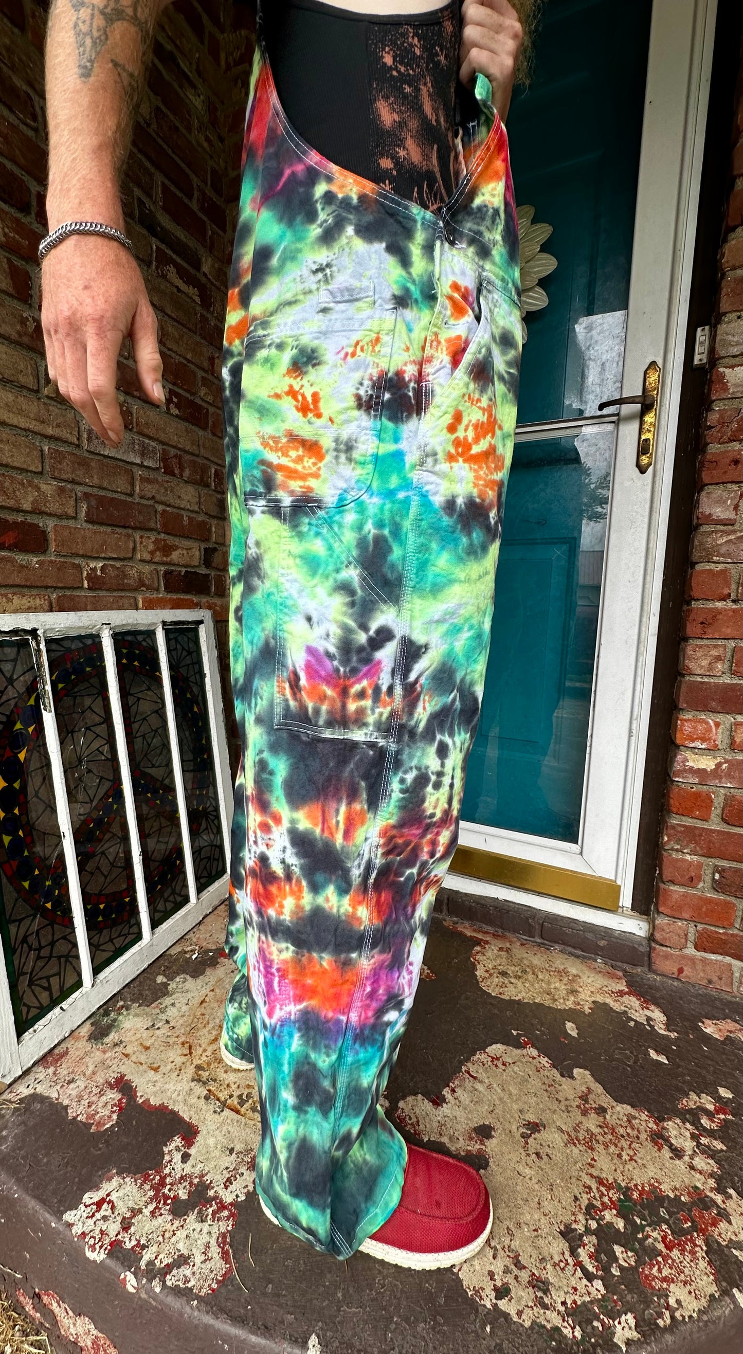 42x32 Bioluminescent Burst Dickies Tie Dye Bib Overslls *UV Reactive*