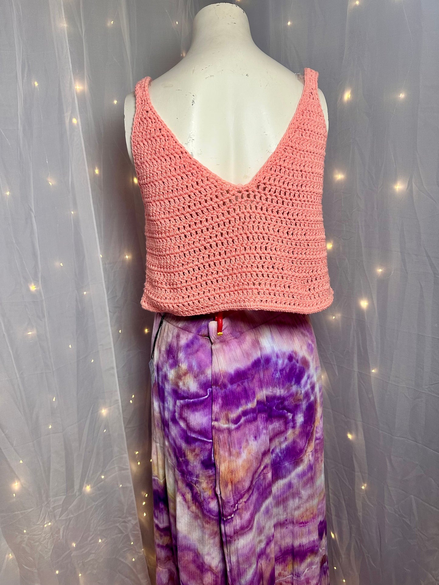 *Damaged* XXL Lavender Daydream Flowy Skirt & Sherbert Crochet Coverup/Oversized Crop Top