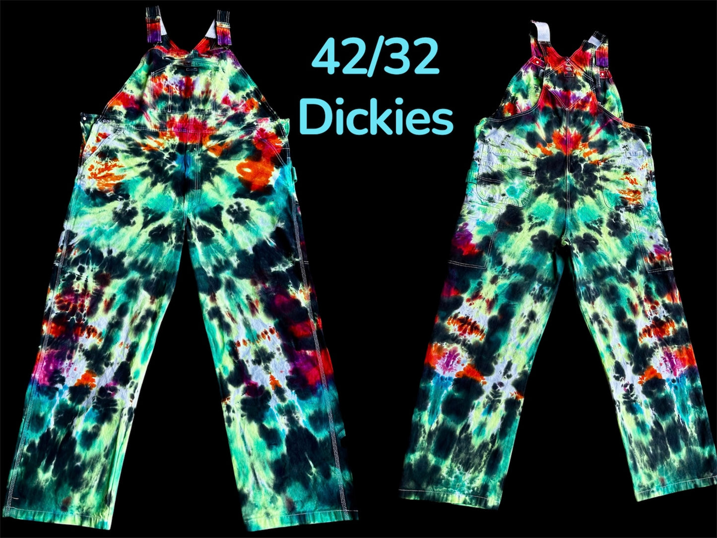 42x32 Bioluminescent Burst Dickies Tie Dye Bib Overslls *UV Reactive*