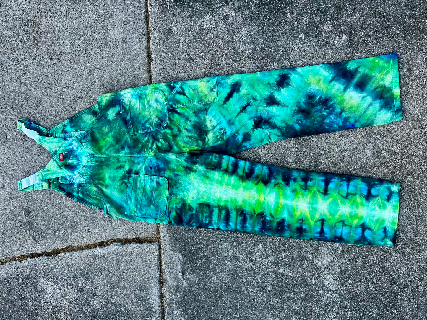 38x34 Aqua Voltage Dickies Overall Bibs- UV Reactive