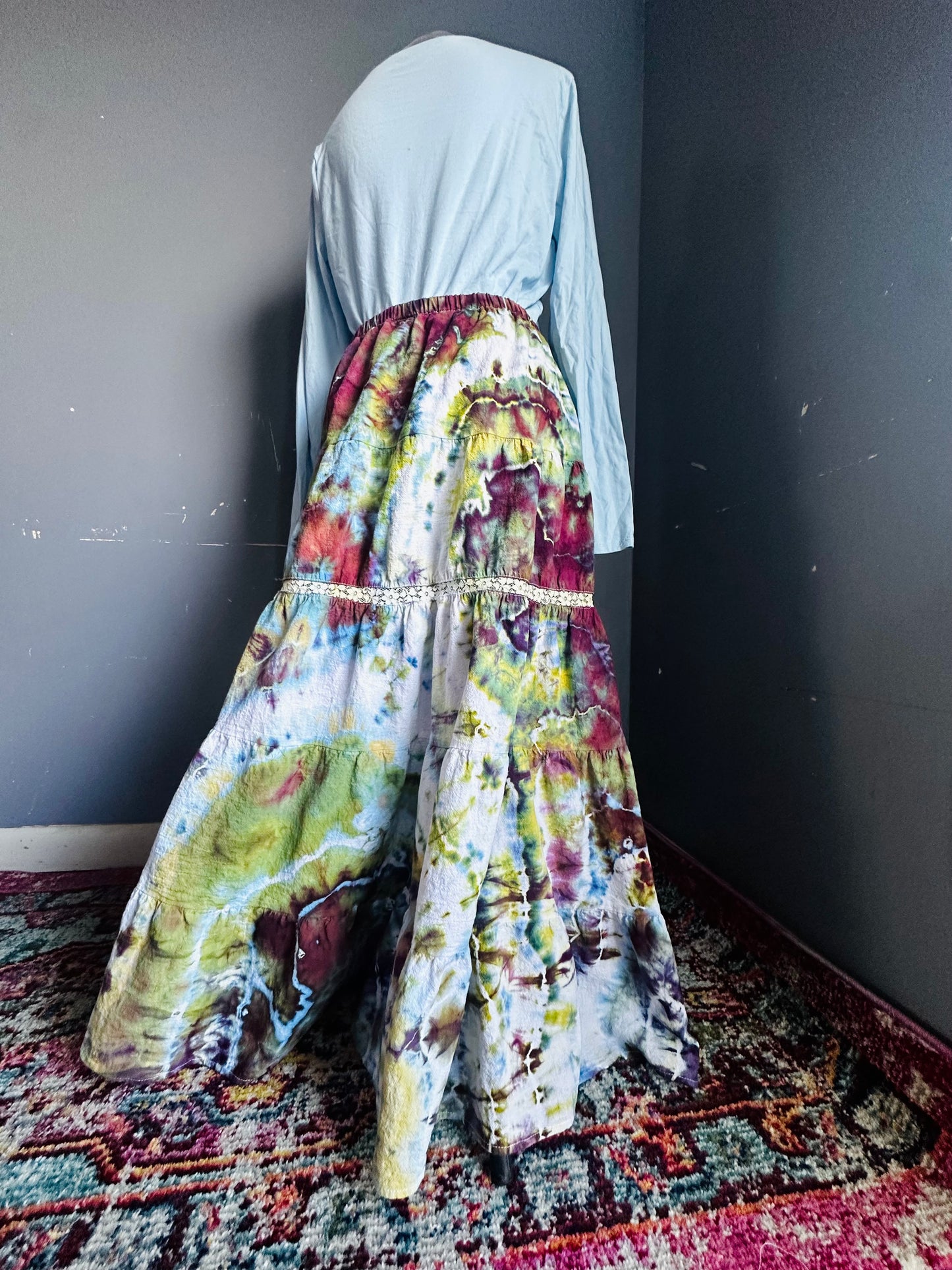 Large Flowy Geode Warrior Princess Ice Dye Skirt with Slit