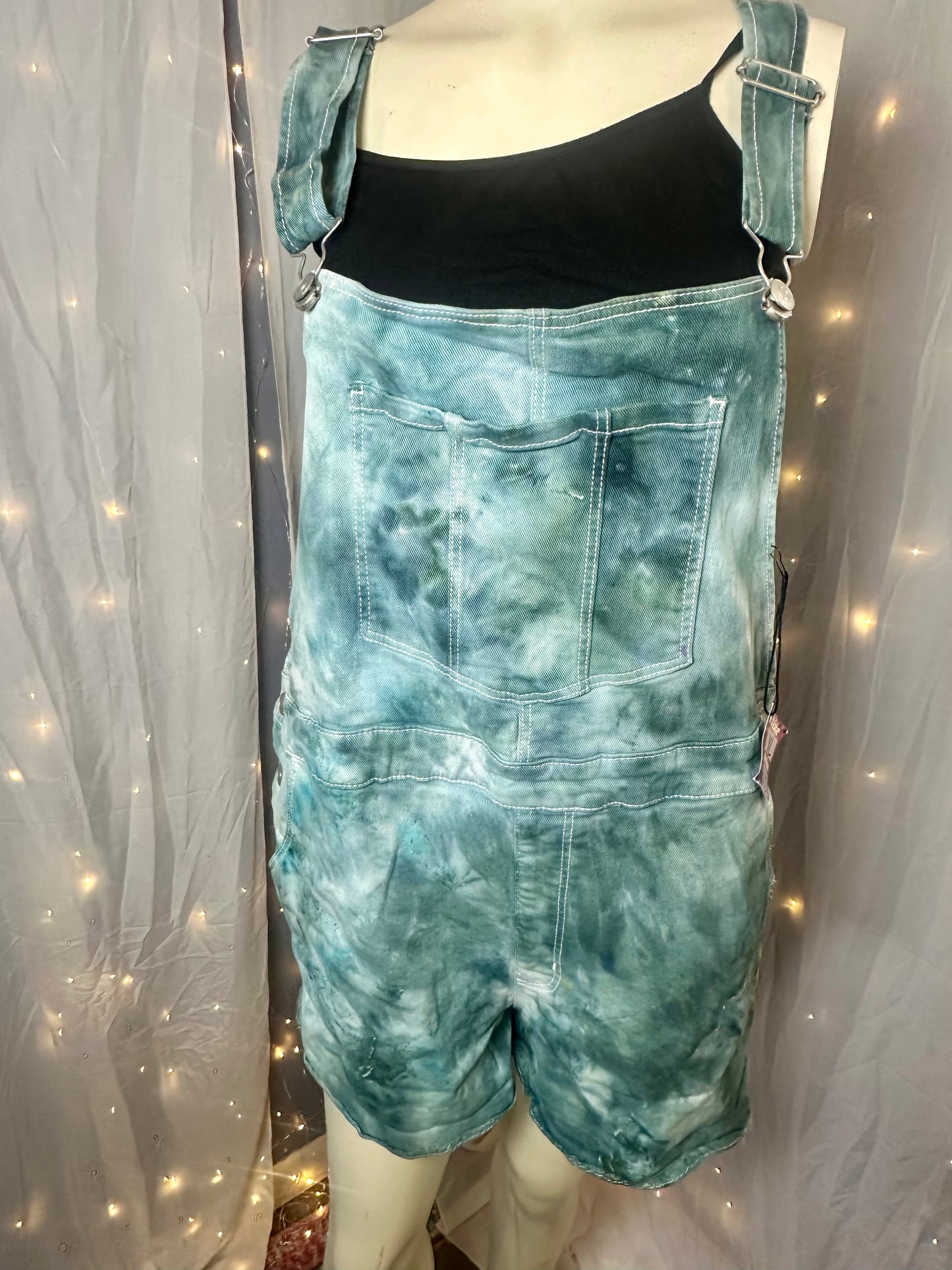 L/XL Teal Watercolor Denim Shortall