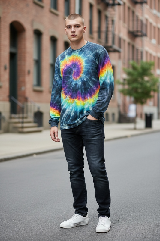 Large Neon Rainbow Spiral Surge Long Sleeve Tee