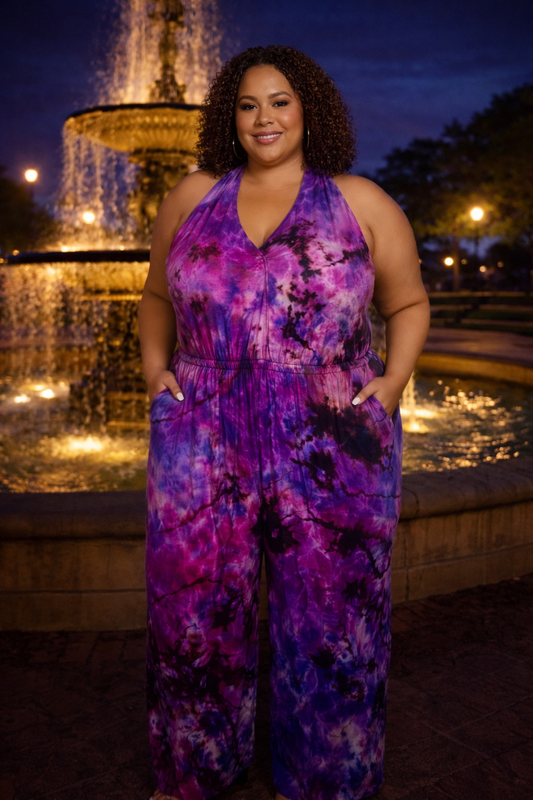 3X Starlit Amethyst Halter Jumpsuit