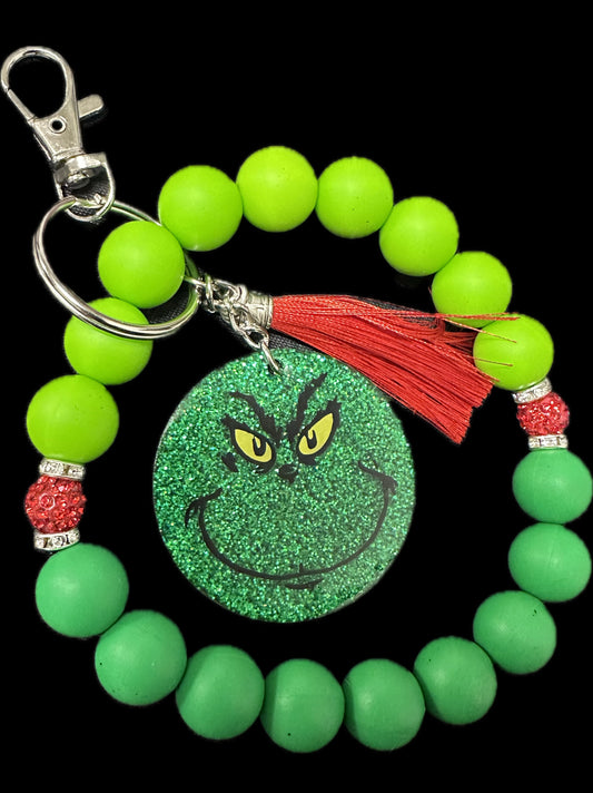 Grinch themed Wristlet Keychain