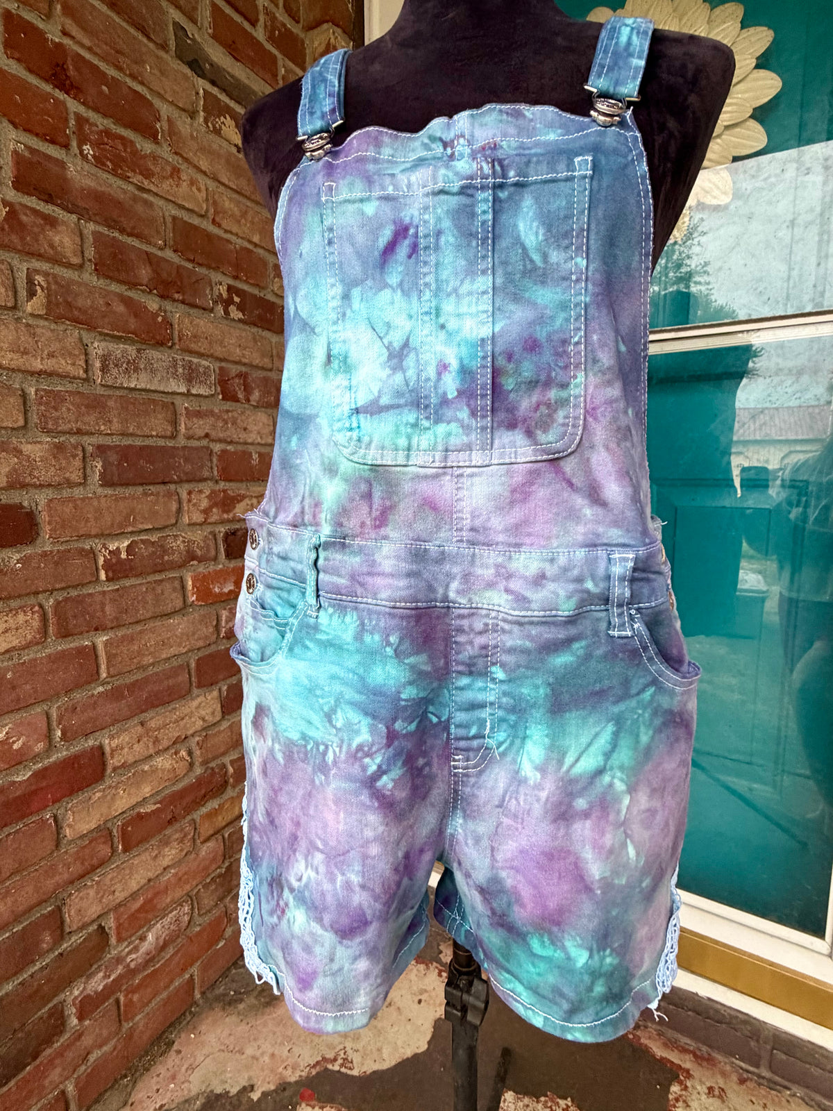 Large or (22 Plus) Cosmic Cotton Candy Denim Shortalls