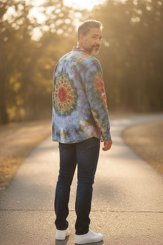 2XL Rustic Rainbow Mandala Oxford Dress shirt