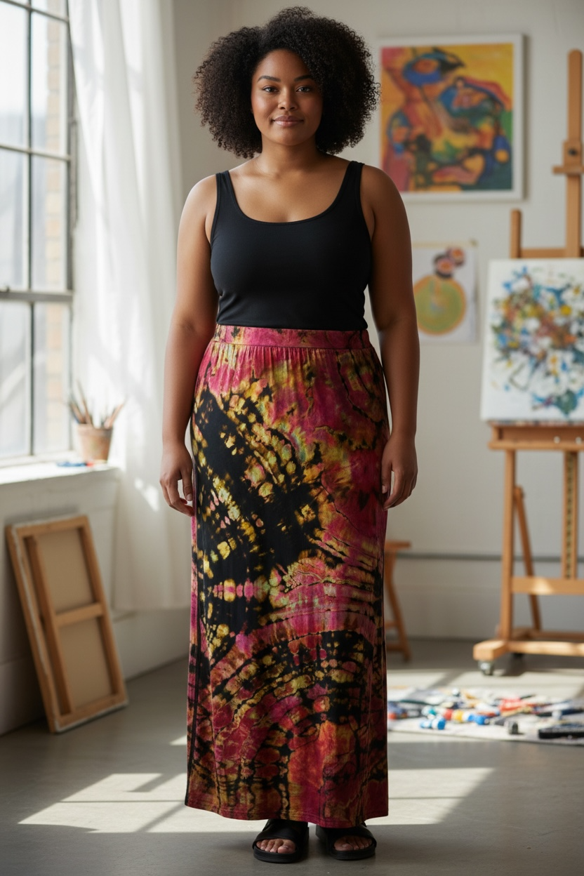 XL Dragonfruit Fire Maxi Skirt