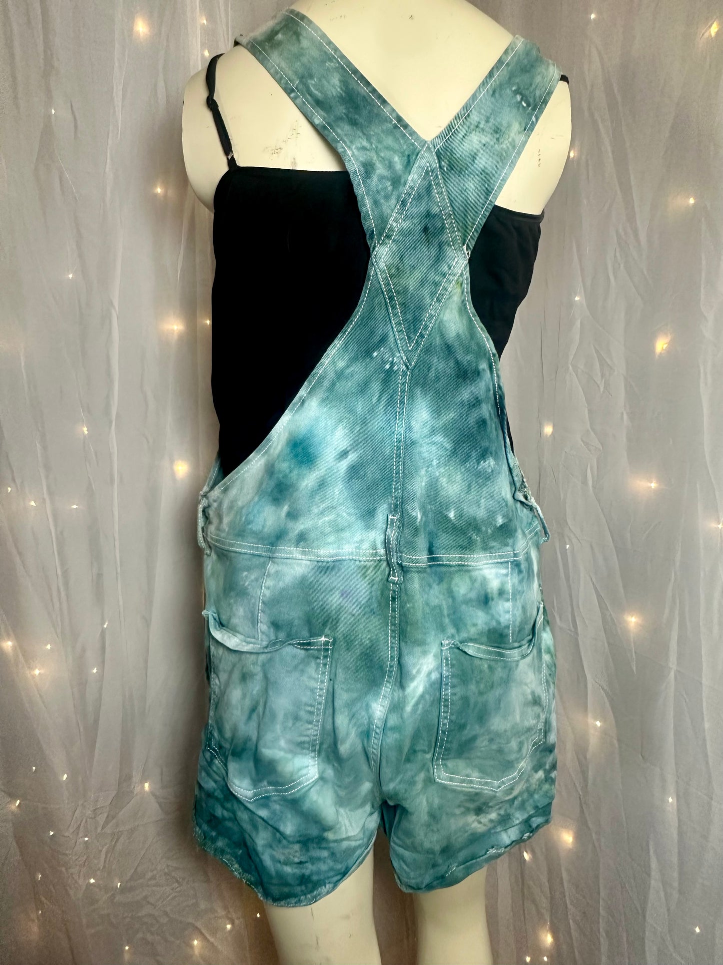 L/XL Teal Watercolor Denim Shortall