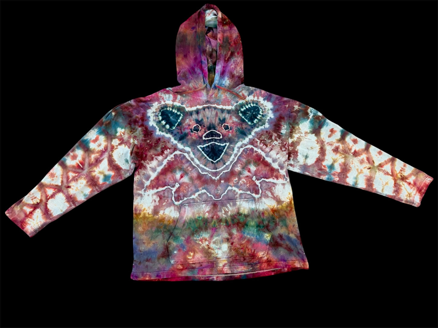 Large Rustic Grateful Bear Hooded Long-sleeve t-shirt