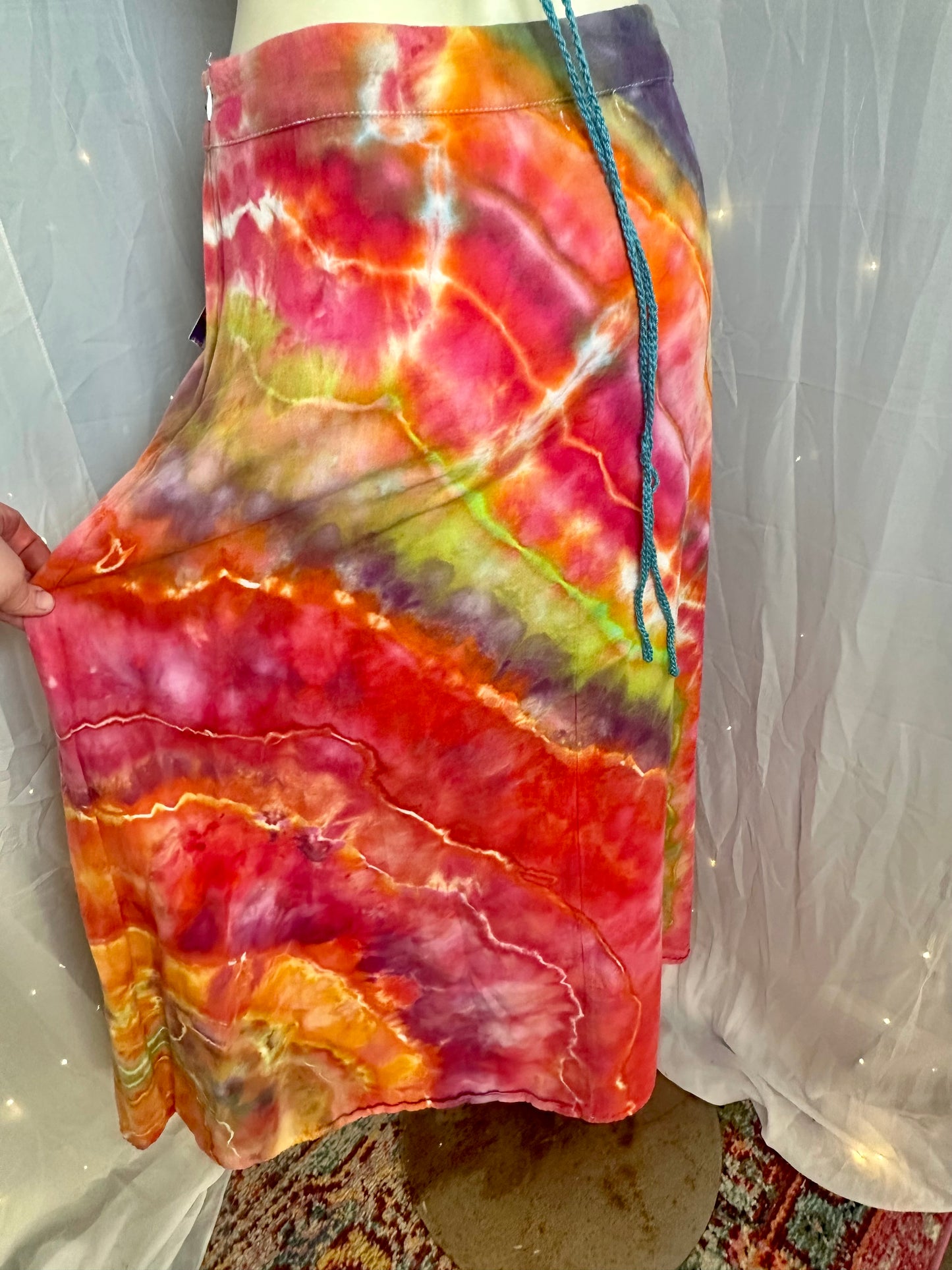 Prismatic Trippy Rainbow Maxi Skirt + WillowNic’s Teal Caged Crochet Top