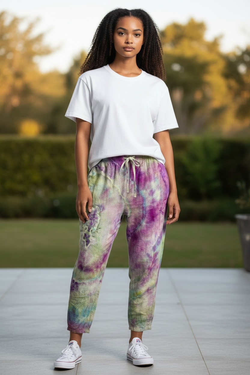 Large (Tall) Secret Garden Tie- Dye Linen Capris *UPCYCLE*