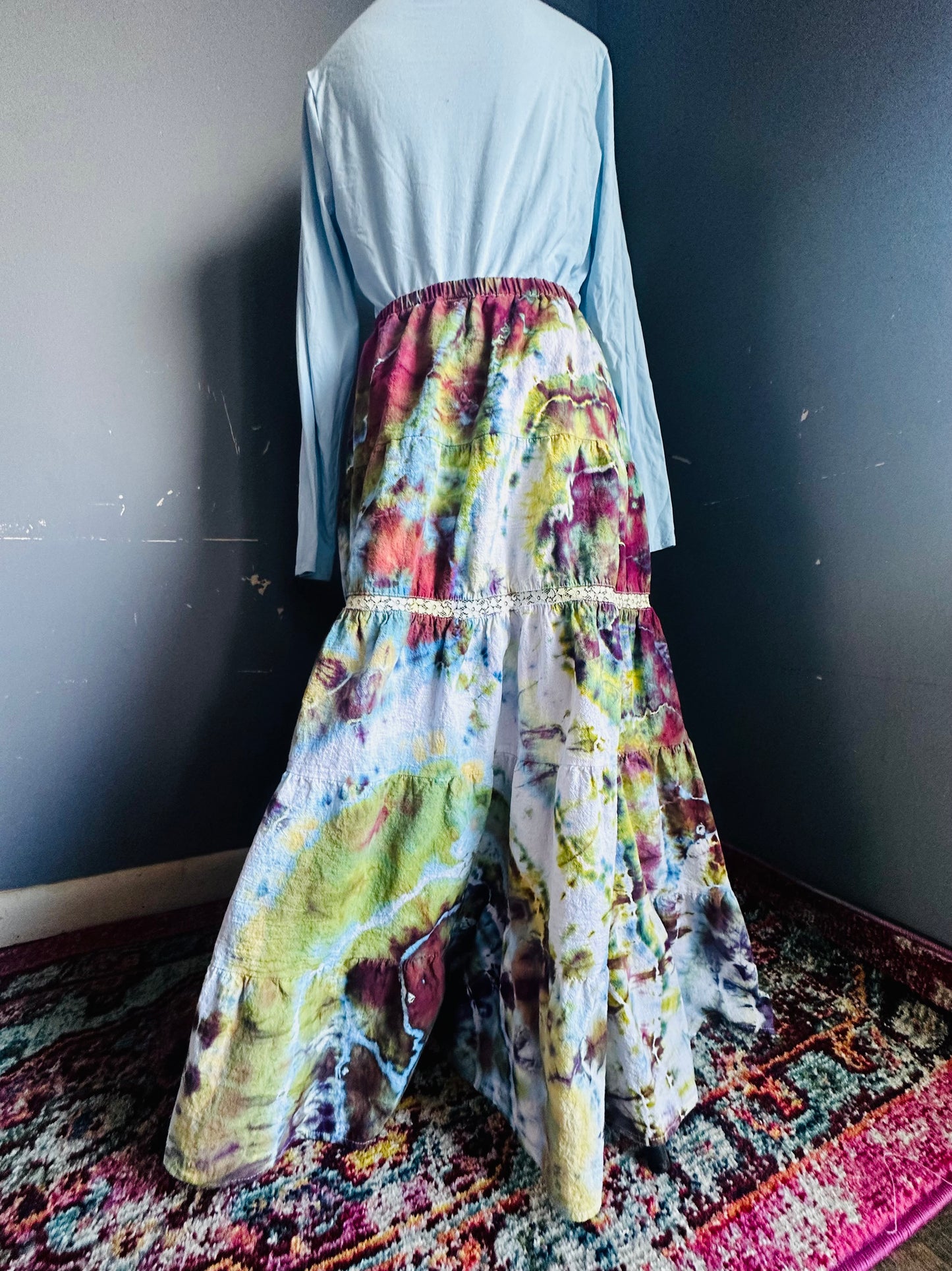 Large Flowy Geode Warrior Princess Ice Dye Skirt with Slit