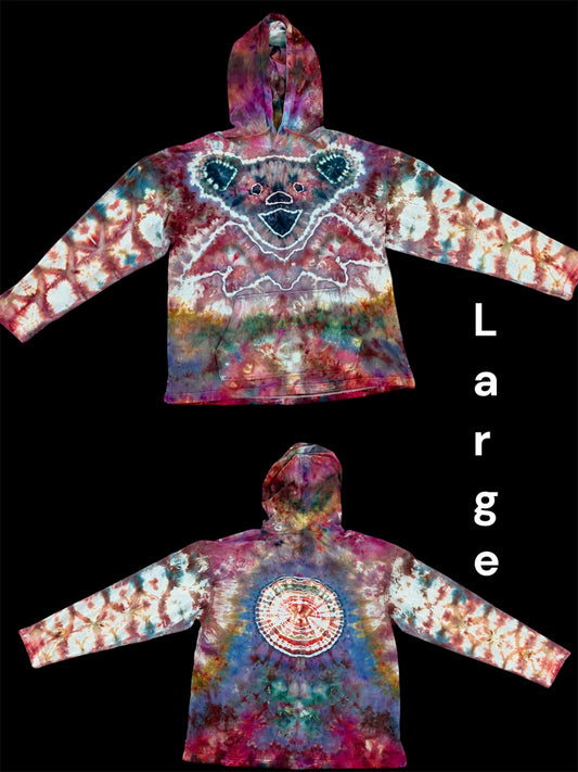 Large Rustic Grateful Bear Hooded Long-sleeve t-shirt