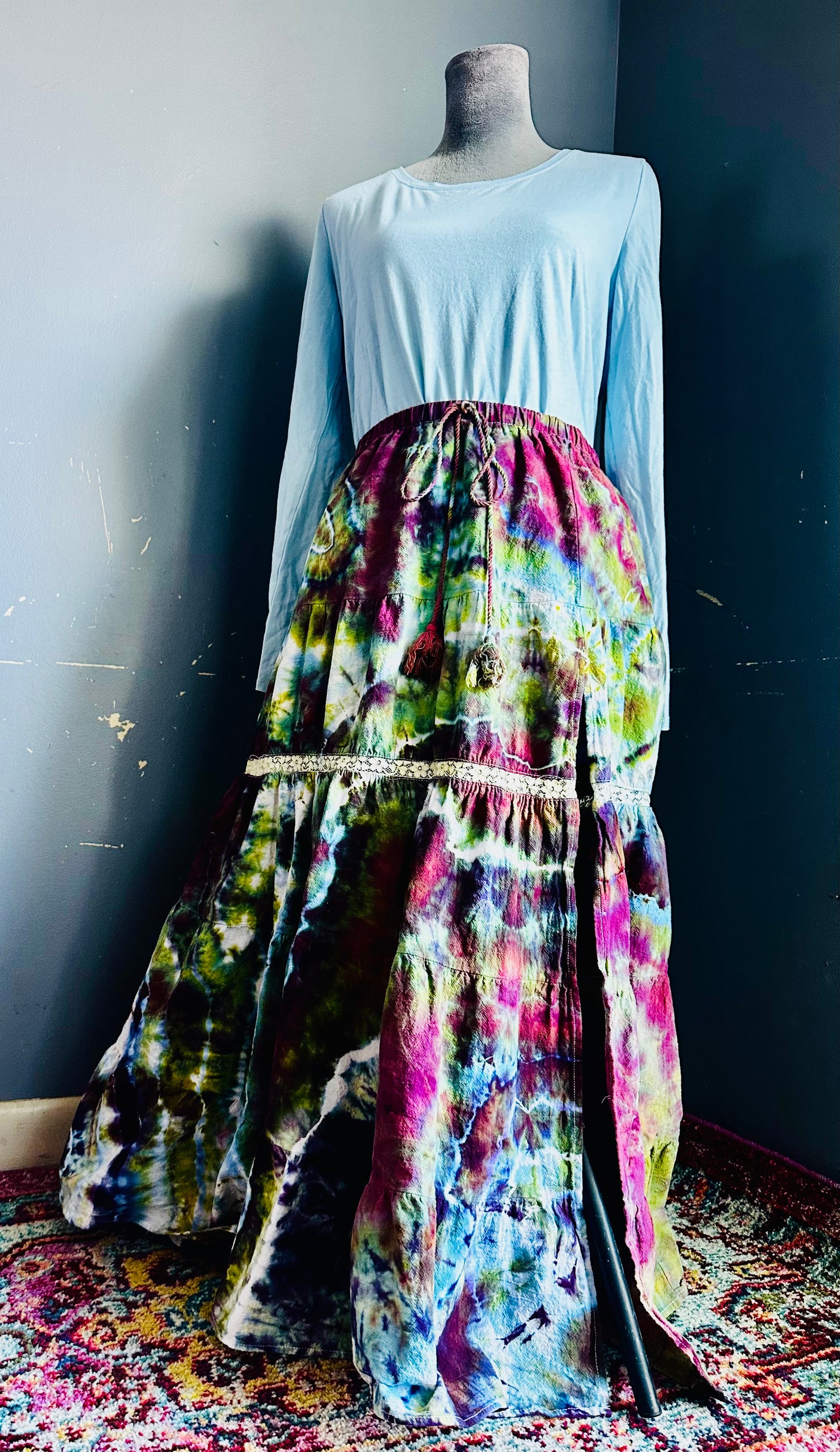 Large Flowy Geode Warrior Princess Ice Dye Skirt with Slit
