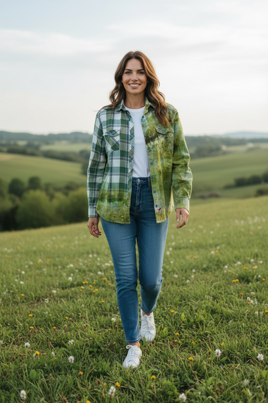 ✨UPCYCLED✨ Large Forest Fade Button-Up