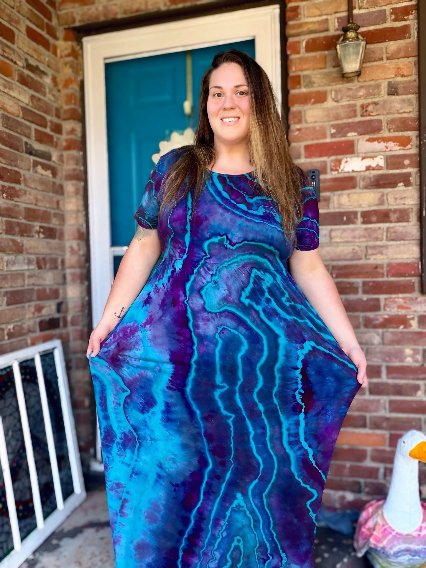3X Cosmic Blue Agate Maxi Dress