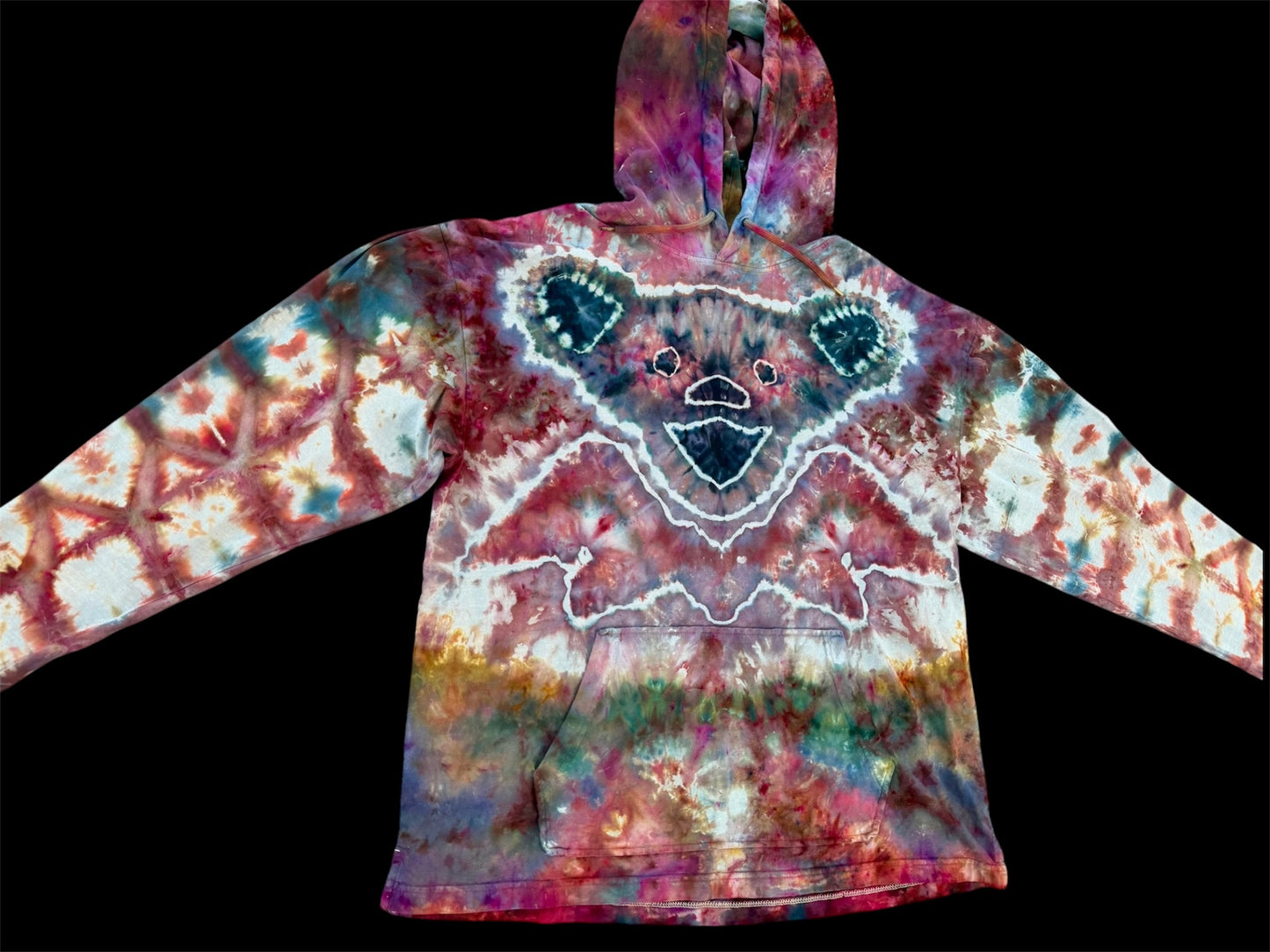 Large Rustic Grateful Bear Hooded Long-sleeve t-shirt