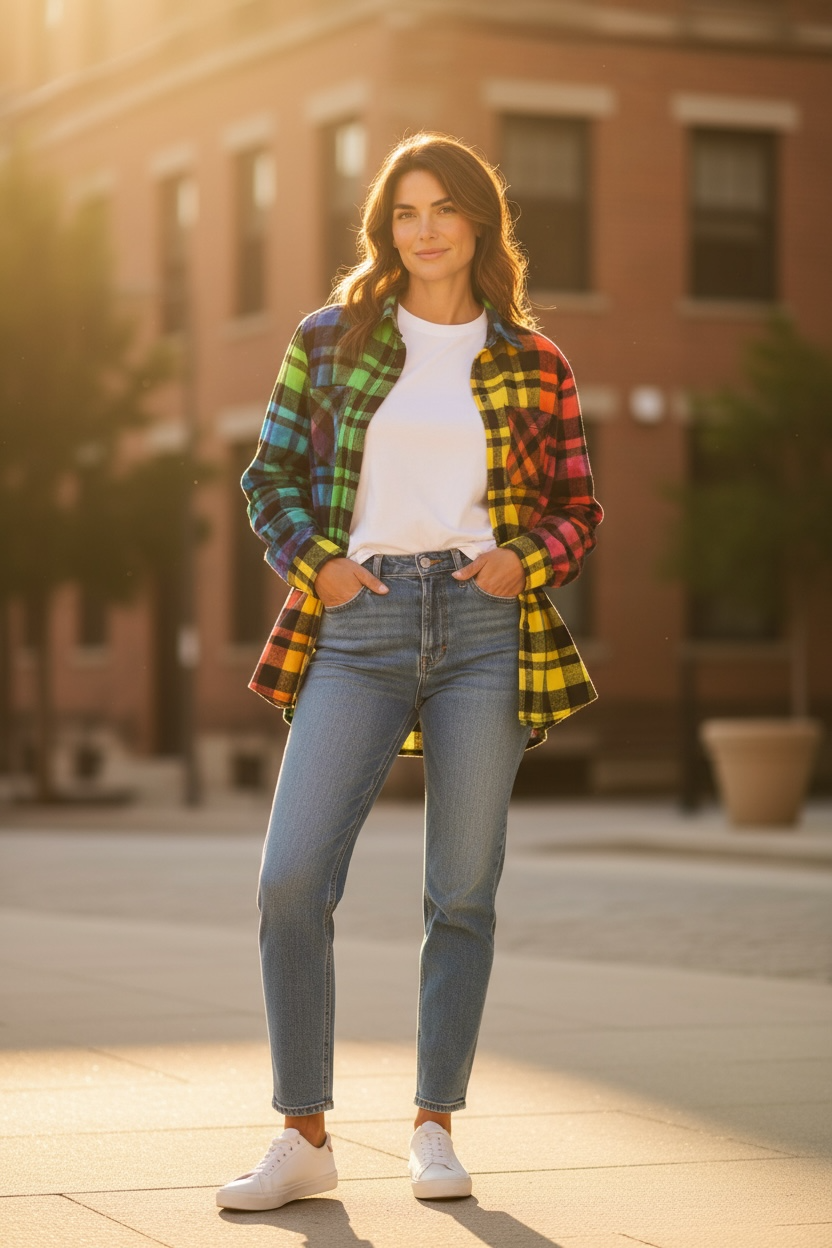 Neon Rainbow Flannel