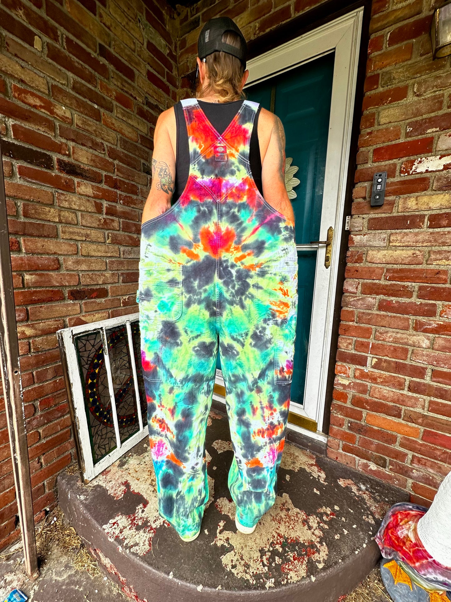 42x32 Bioluminescent Burst Dickies Tie Dye Bib Overslls *UV Reactive*