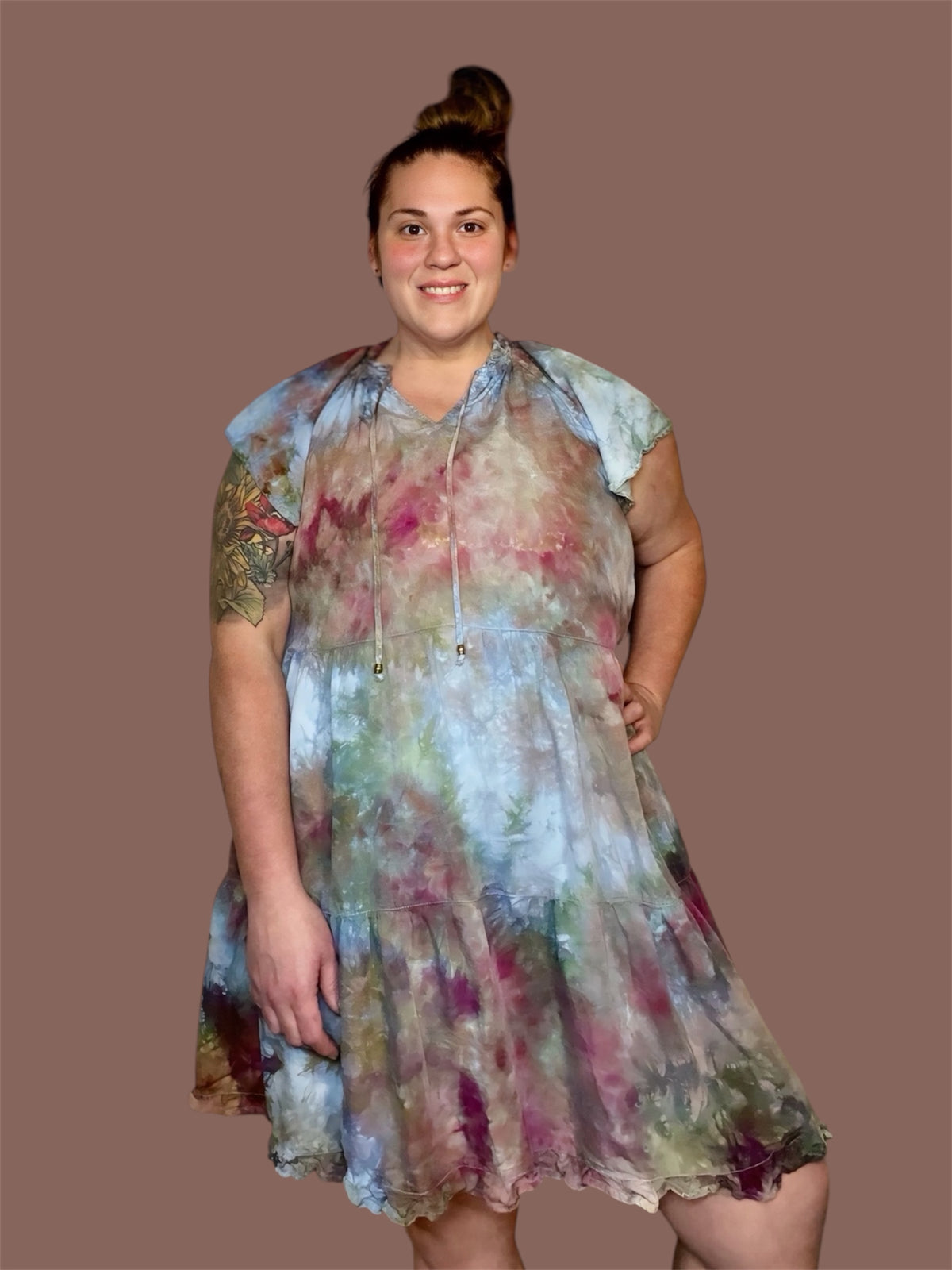 XXXL Earthbound Tier Mini Dress with Flutter Sleeves