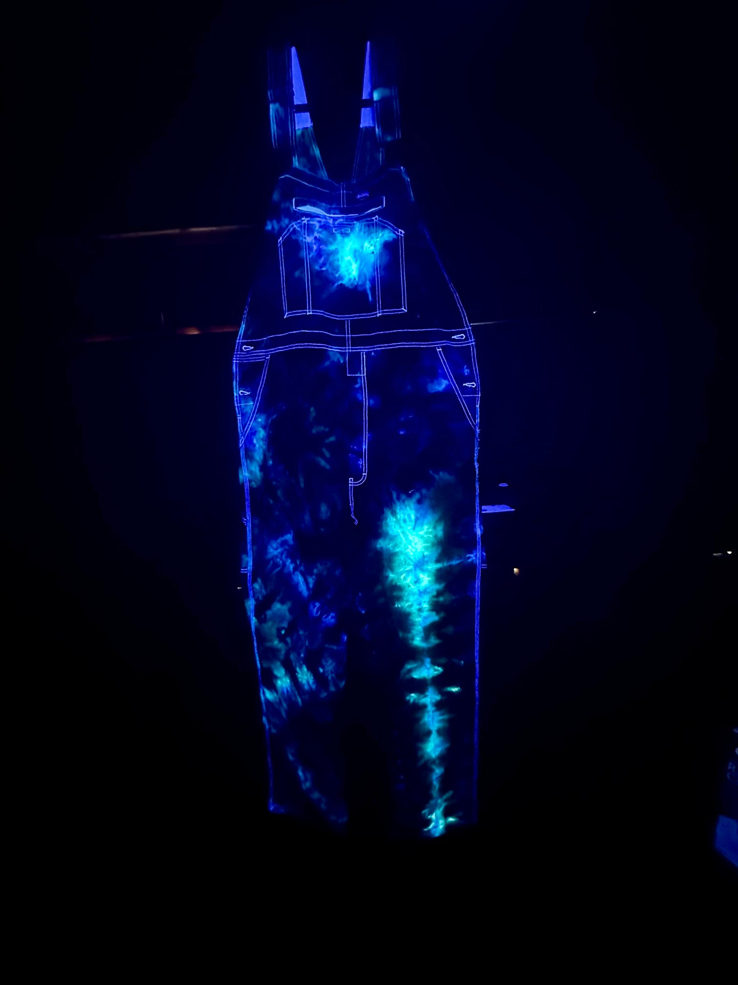 38x34 Aqua Voltage Dickies Overall Bibs- UV Reactive