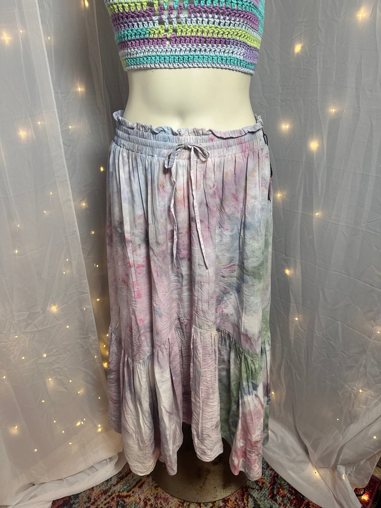 2X Enchanted Fairy Garden Renaissance Flowy Skirt with Pockets + S/M Valire Crochet Corset Top