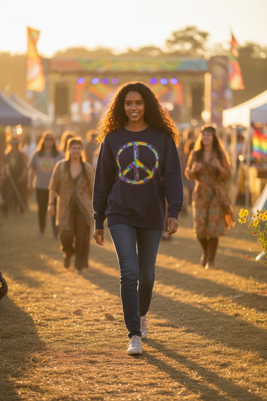 Small reverse appliqué Peace sign Crewneck Sweatshirt