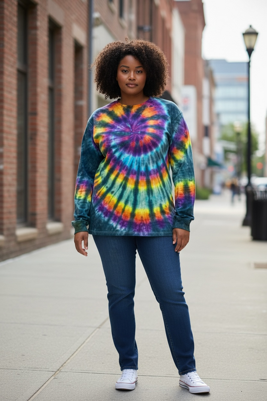 XL Neon Rainbow Spiral Surge Long Sleeve Tee