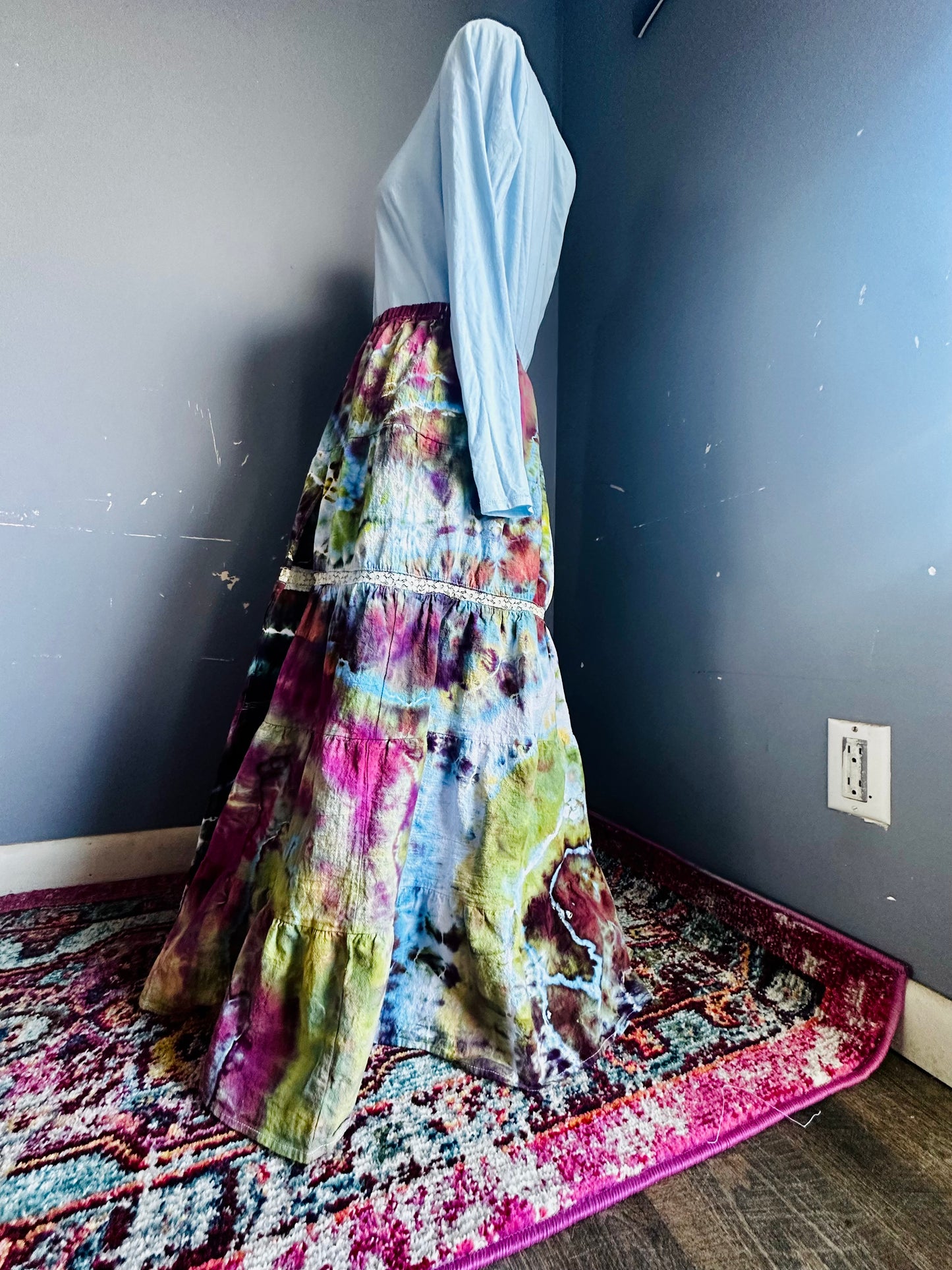Large Flowy Geode Warrior Princess Ice Dye Skirt with Slit