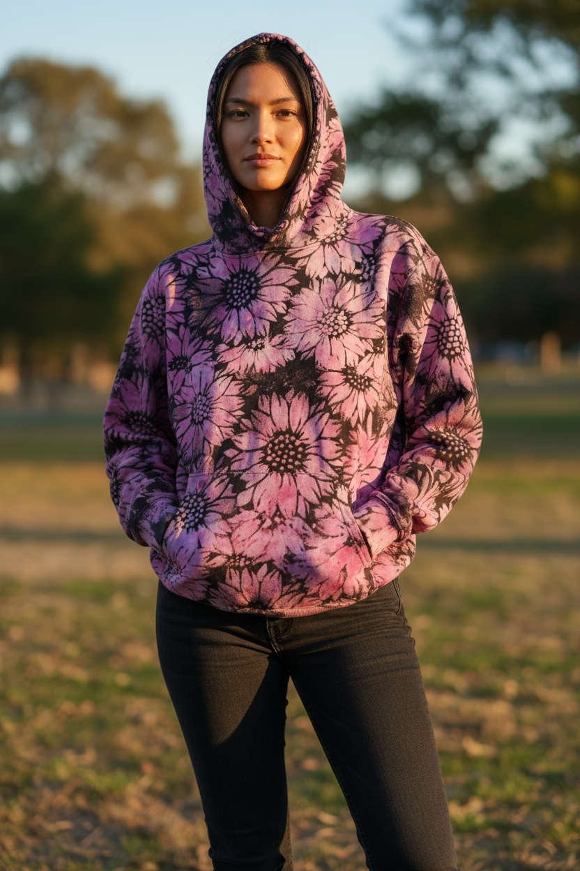 XL Sunflower Reverse Dye Hooded Sweatshirt