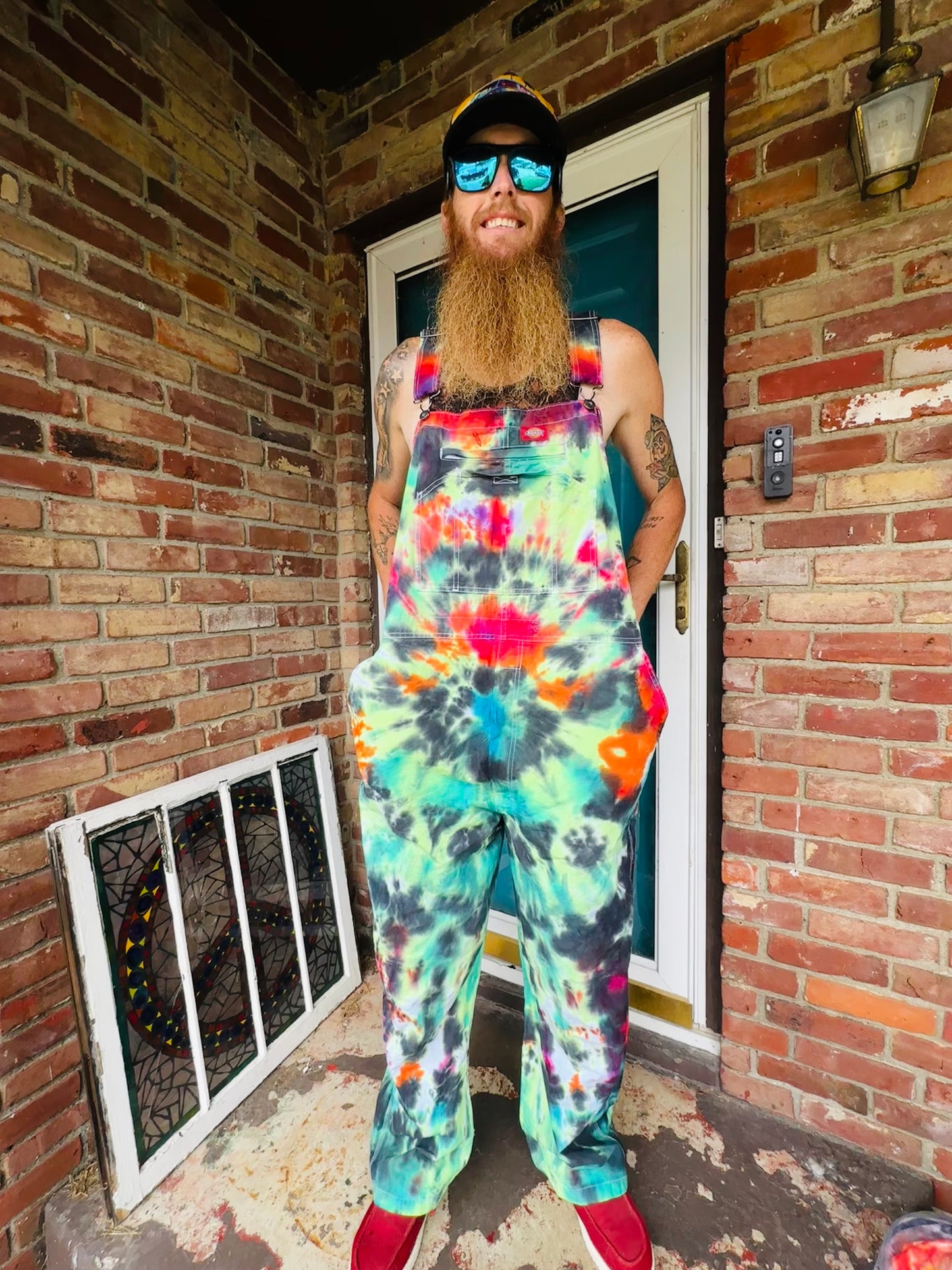 42x32 Bioluminescent Burst Dickies Tie Dye Bib Overslls *UV Reactive*