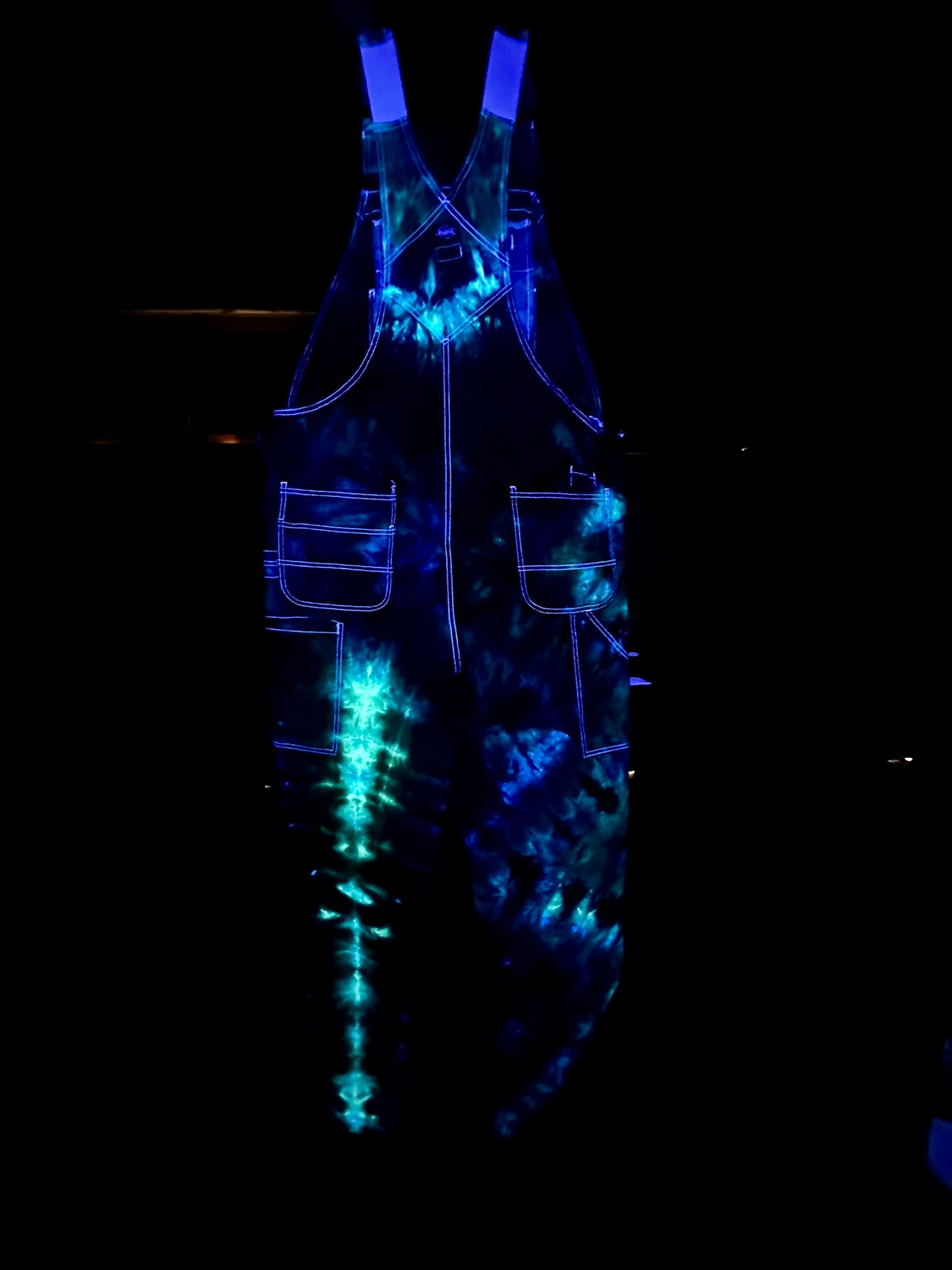 38x34 Aqua Voltage Dickies Overall Bibs- UV Reactive