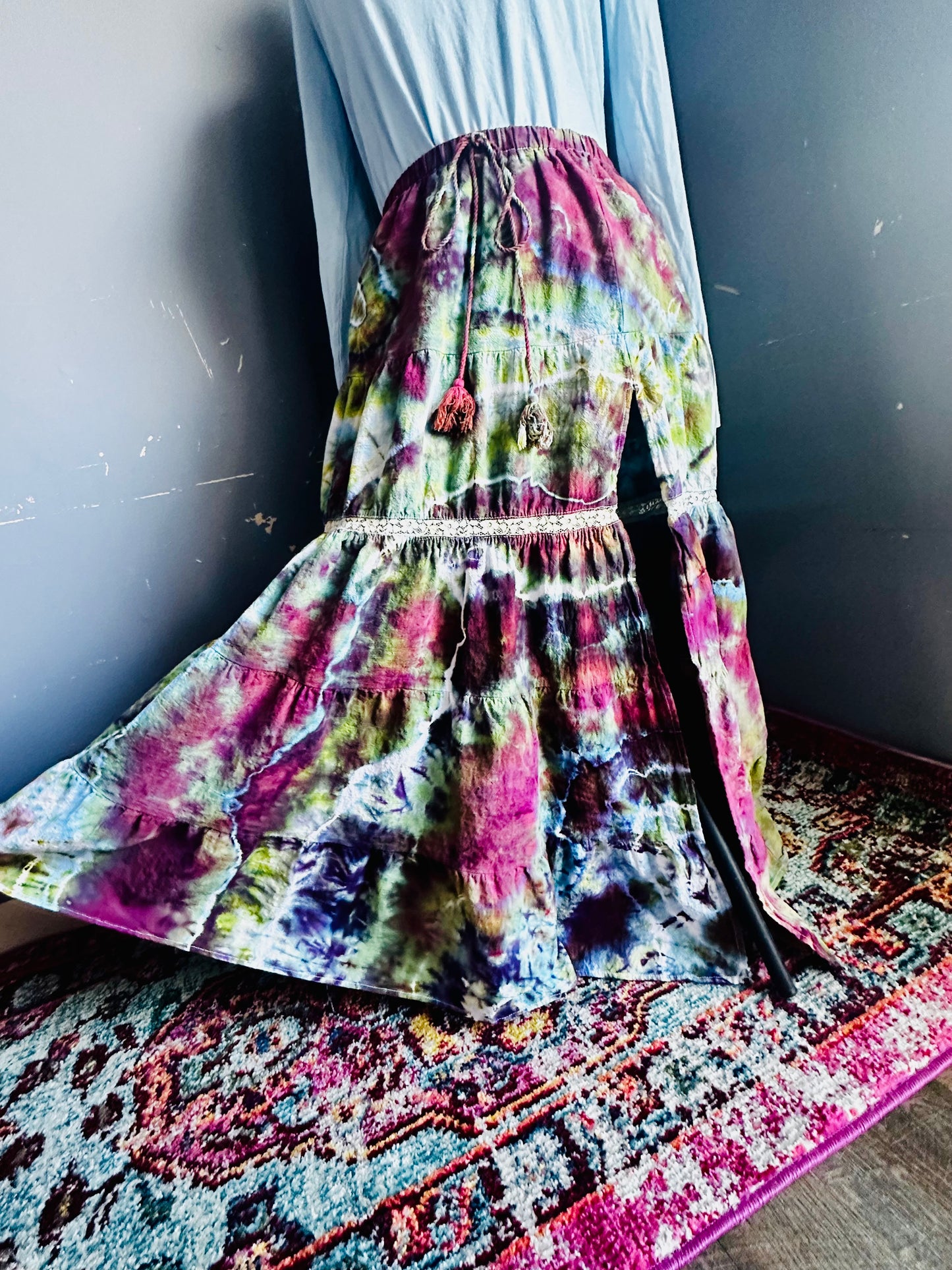 Large Flowy Geode Warrior Princess Ice Dye Skirt with Slit