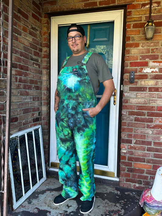 38x34 Aqua Voltage Dickies Overall Bibs- UV Reactive