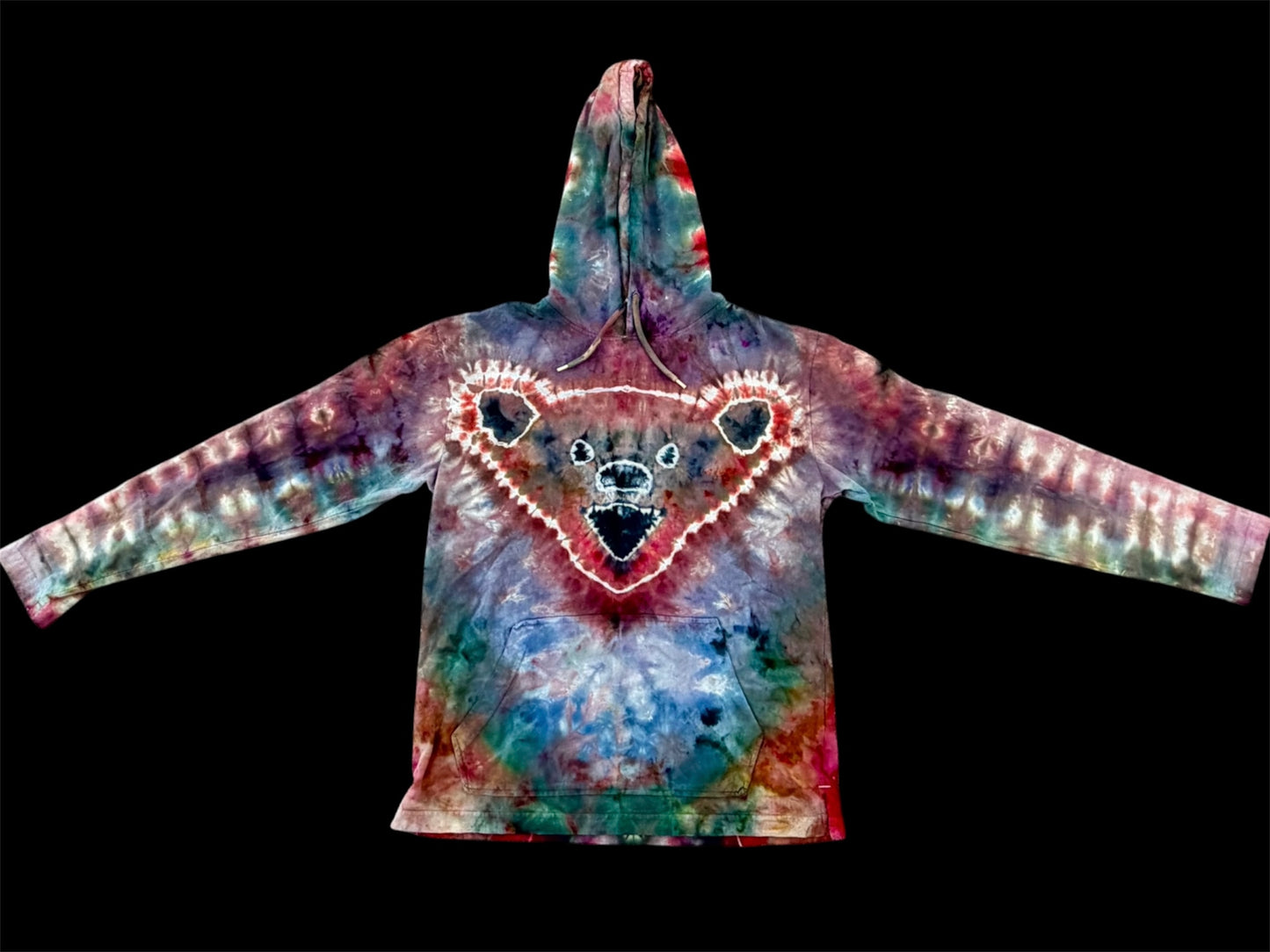 Small Rustic Grateful Bear Hooded Long-Sleeve Tee