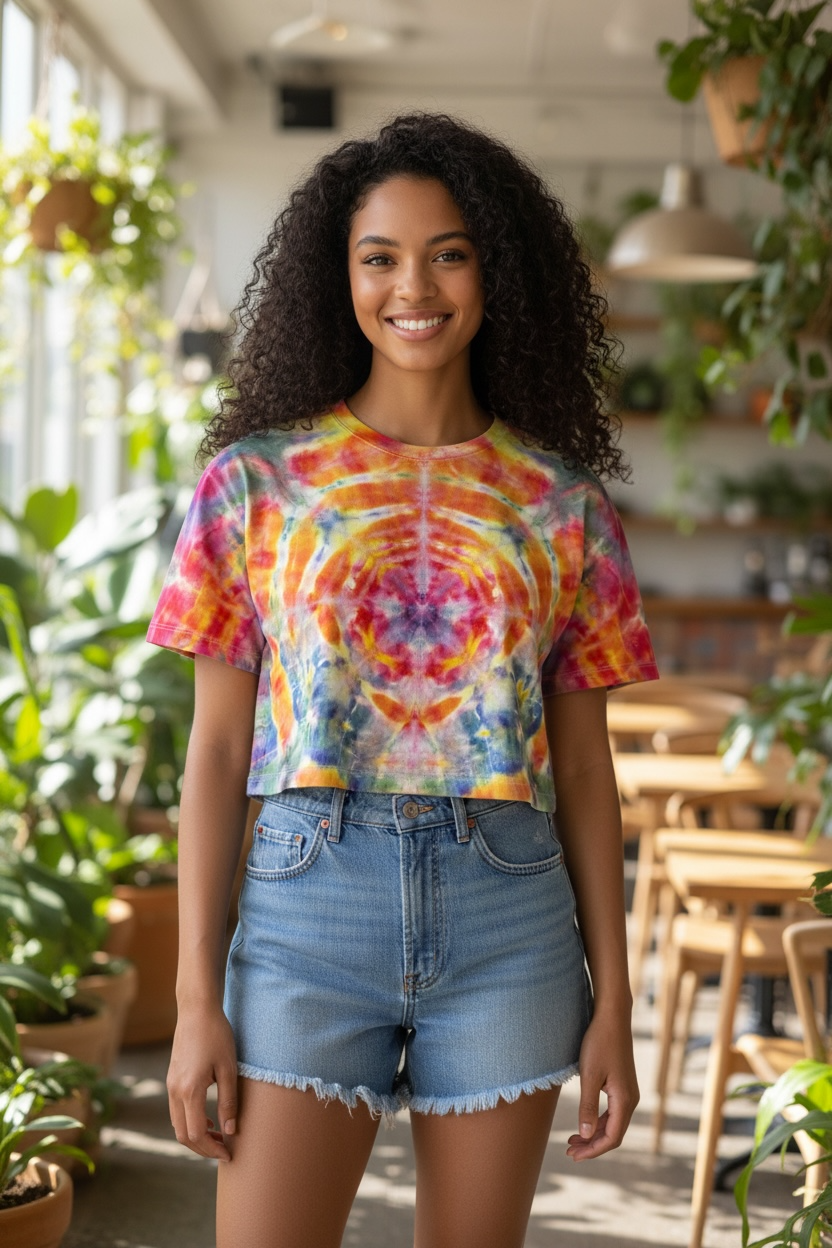 Medium Technicolor Vortex Crop Tee