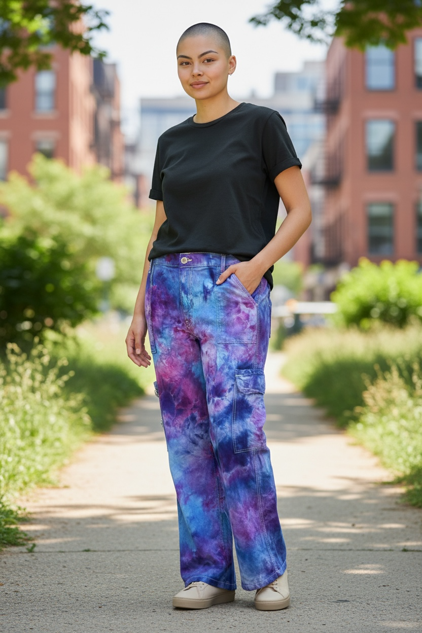 Large Cosmic Cloud Cargo Denim Pants