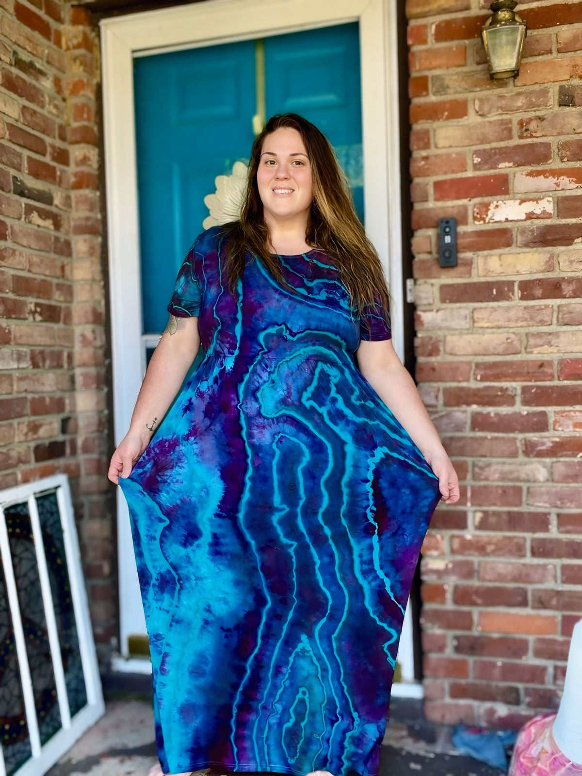 3X Cosmic Blue Agate Maxi Dress