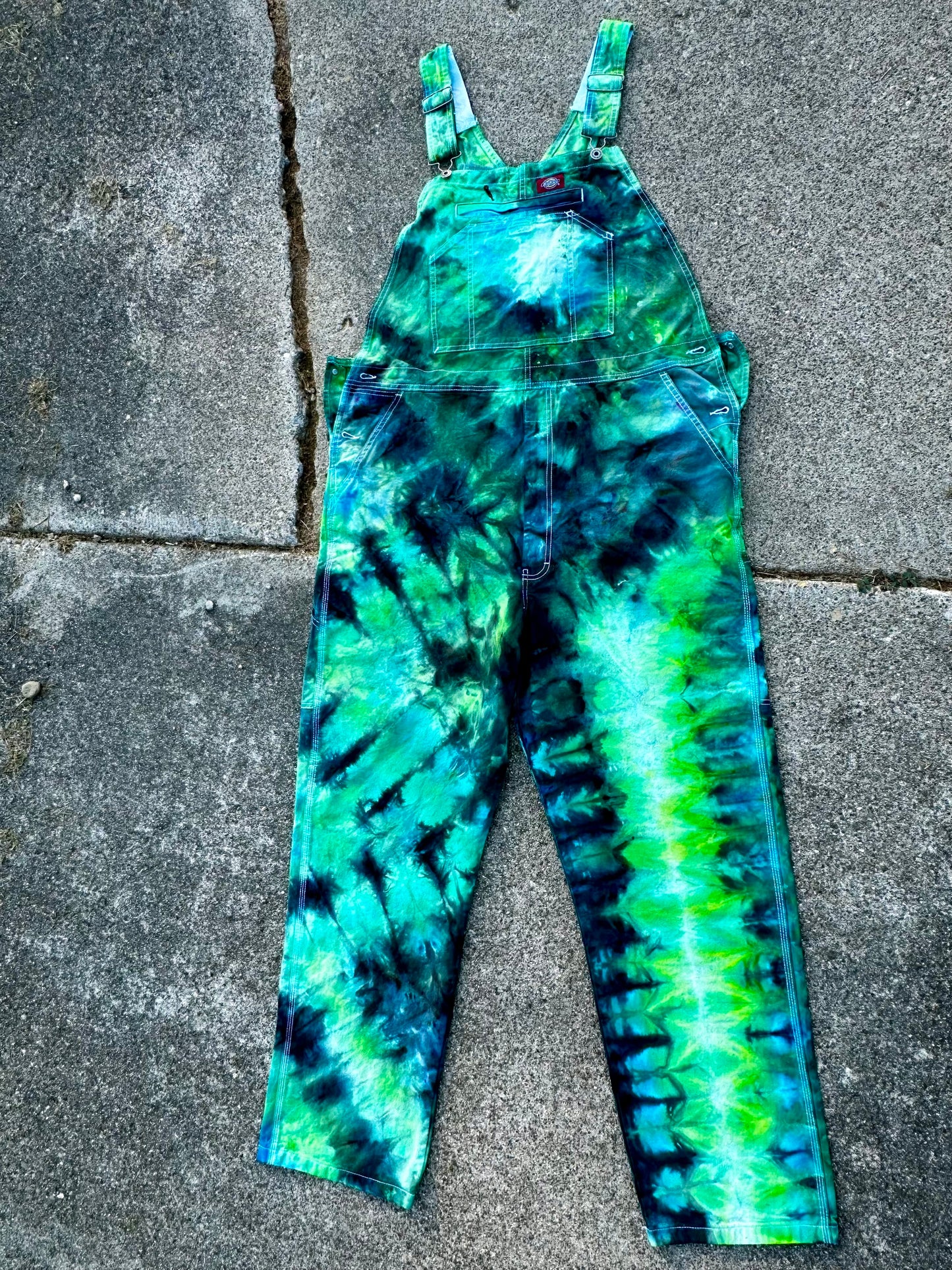 38x34 Aqua Voltage Dickies Overall Bibs- UV Reactive
