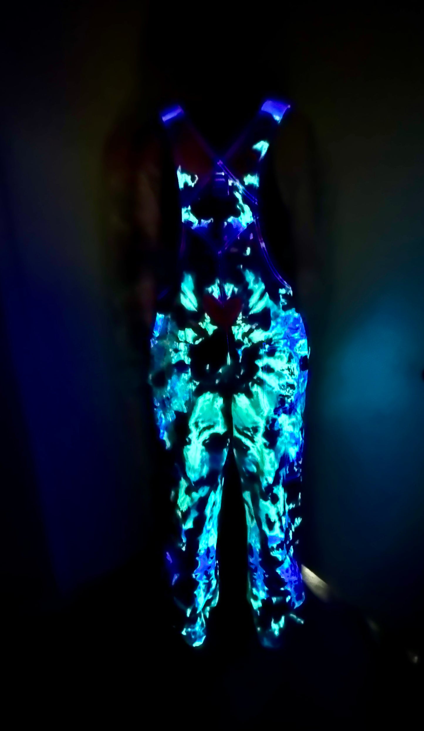 42x32 Bioluminescent Burst Dickies Tie Dye Bib Overslls *UV Reactive*