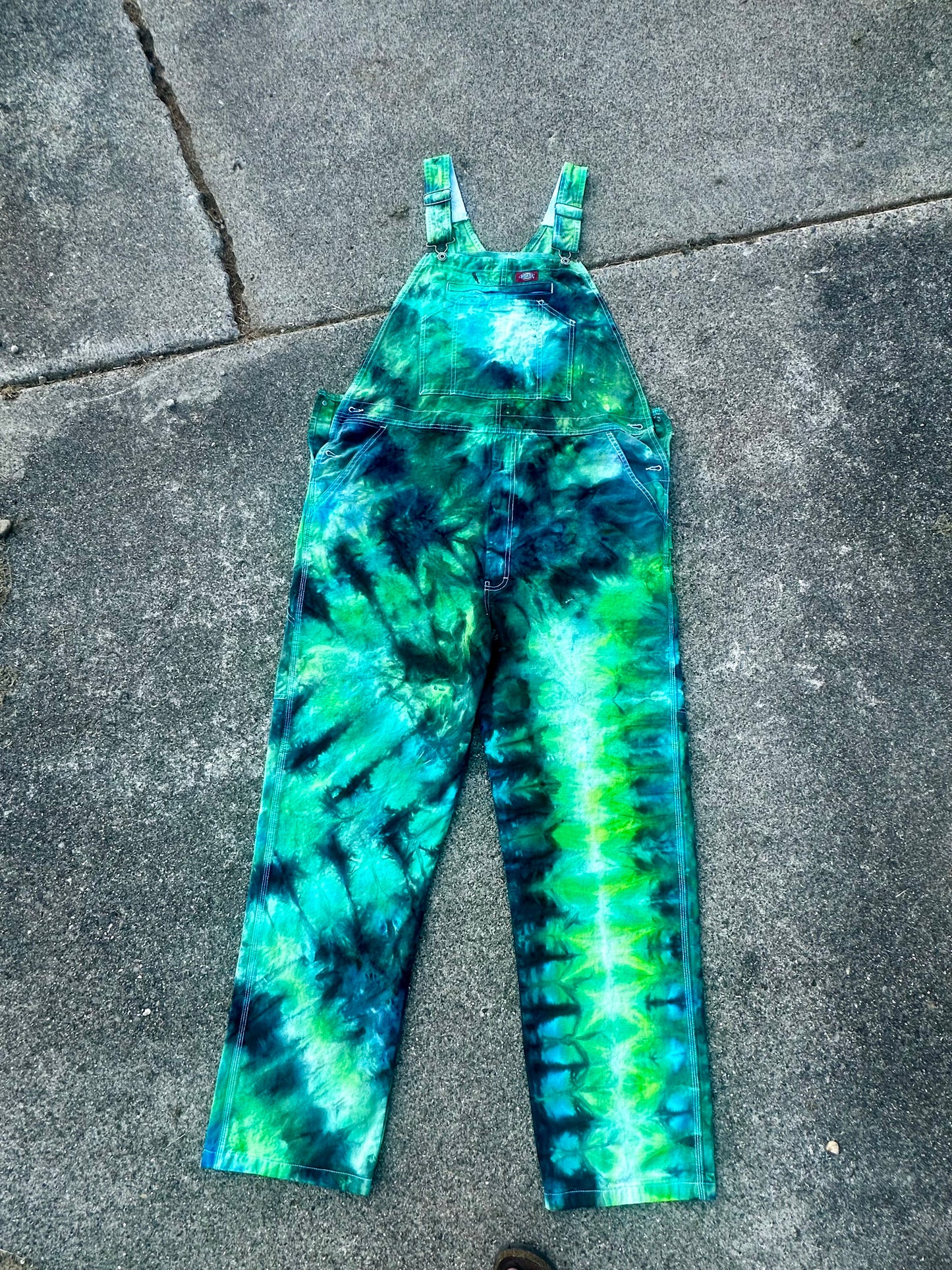 38x34 Aqua Voltage Dickies Overall Bibs- UV Reactive