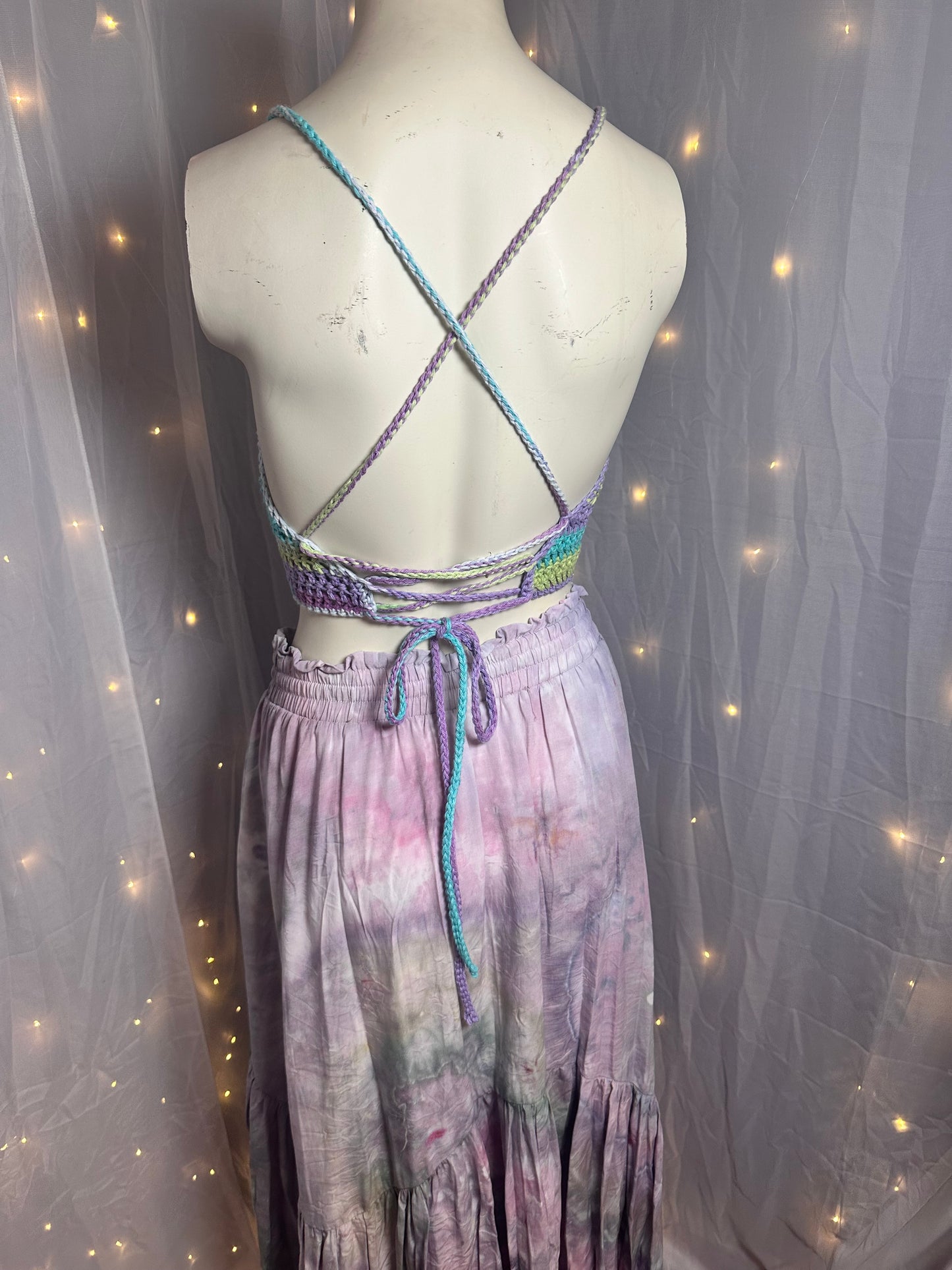 2X Enchanted Fairy Garden Renaissance Flowy Skirt with Pockets + S/M Valire Crochet Corset Top
