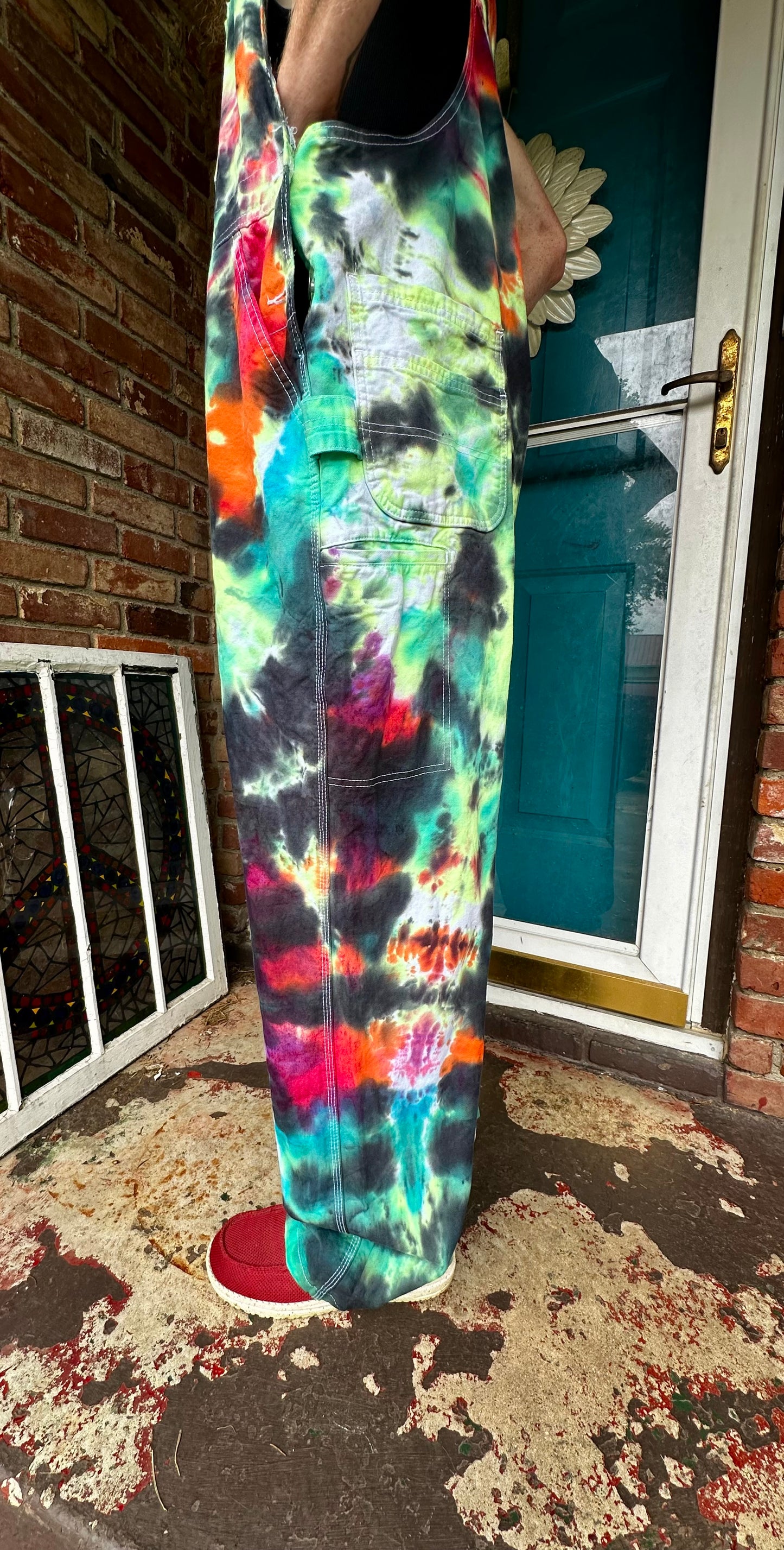 42x32 Bioluminescent Burst Dickies Tie Dye Bib Overslls *UV Reactive*