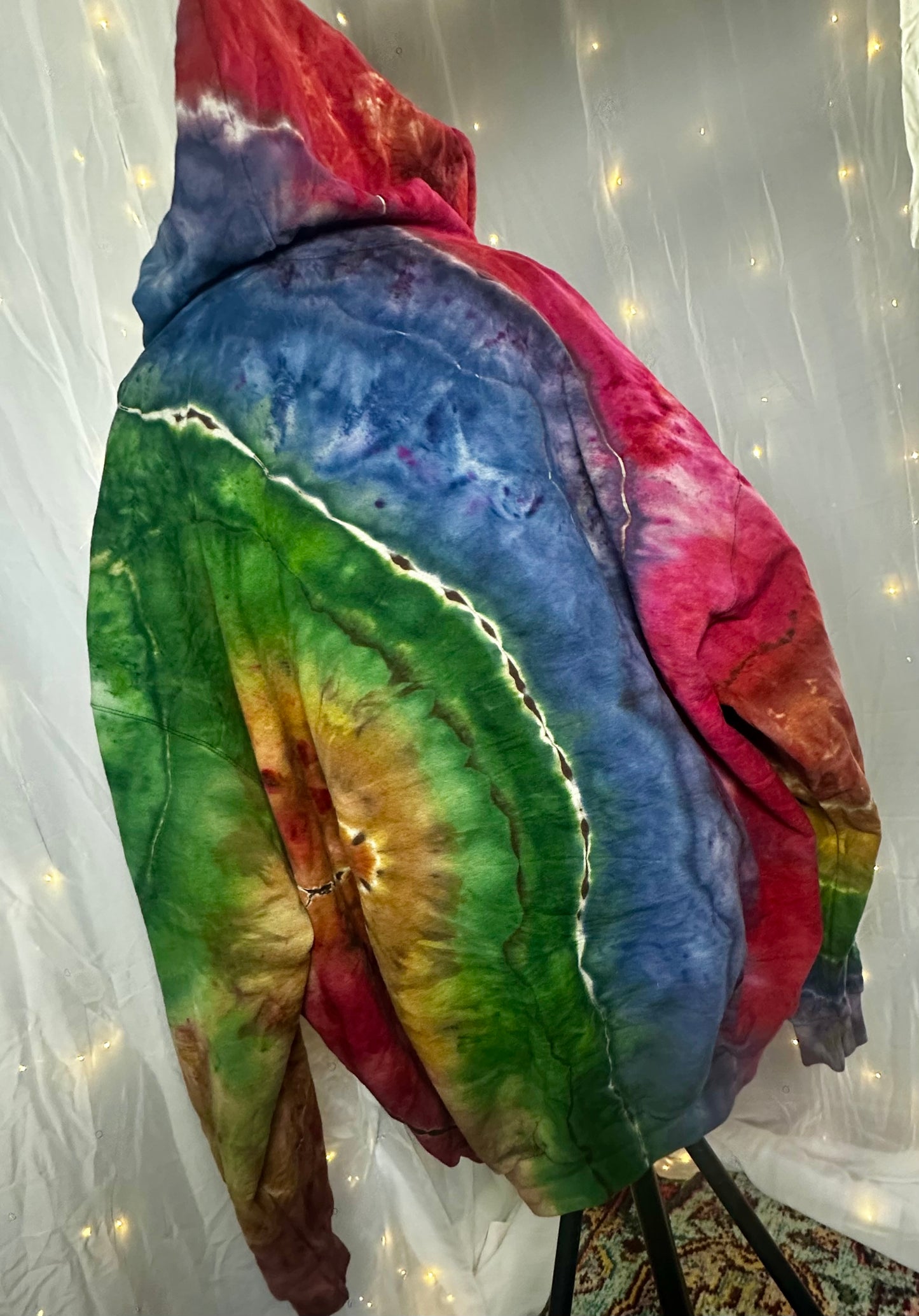 4XL Reverse Dyed Rustic Rainbow Geode Zip Up Hoodie