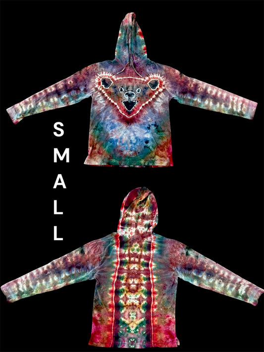 Small Rustic Grateful Bear Hooded Long-Sleeve Tee