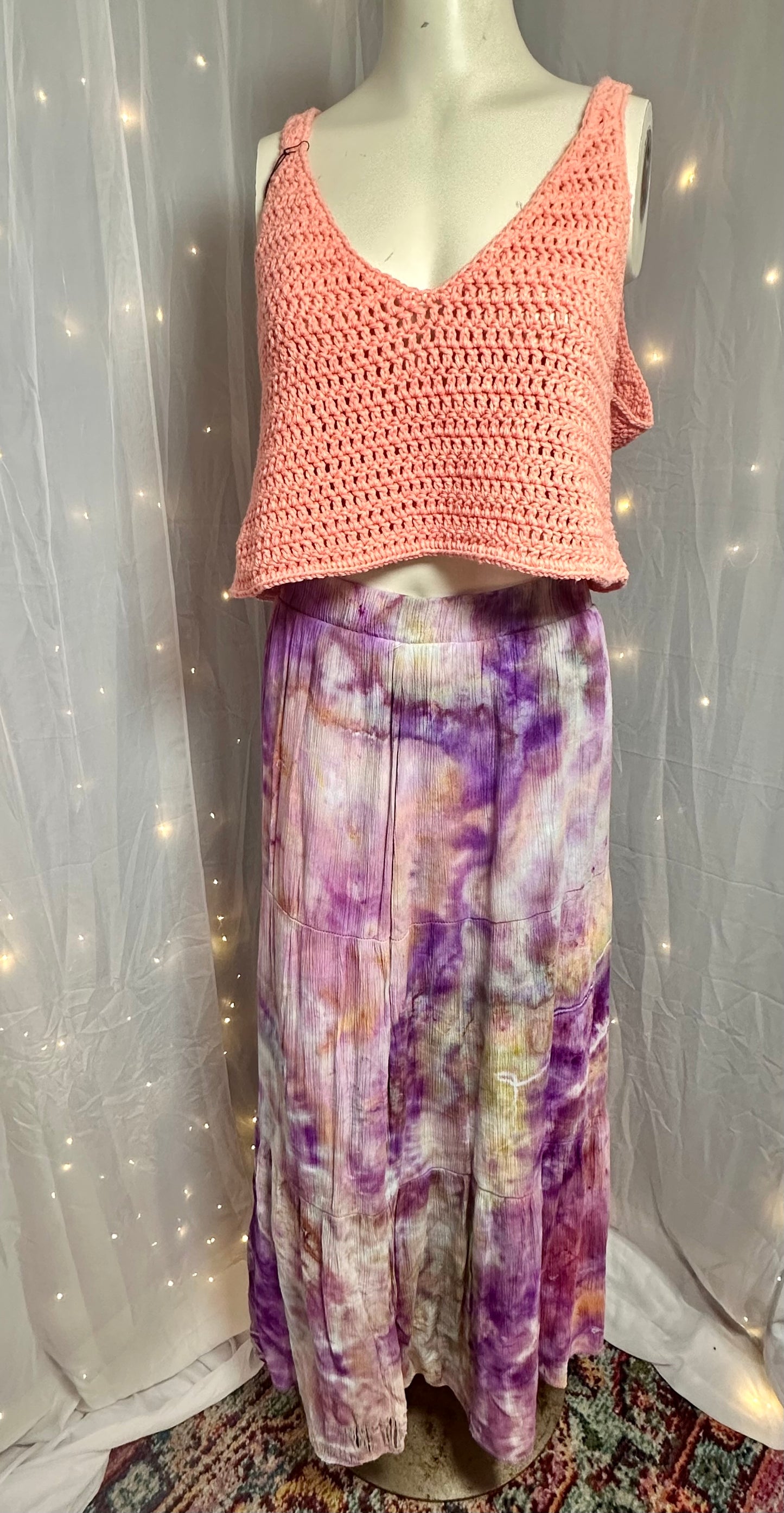 *Damaged* XXL Lavender Daydream Flowy Skirt & Sherbert Crochet Coverup/Oversized Crop Top