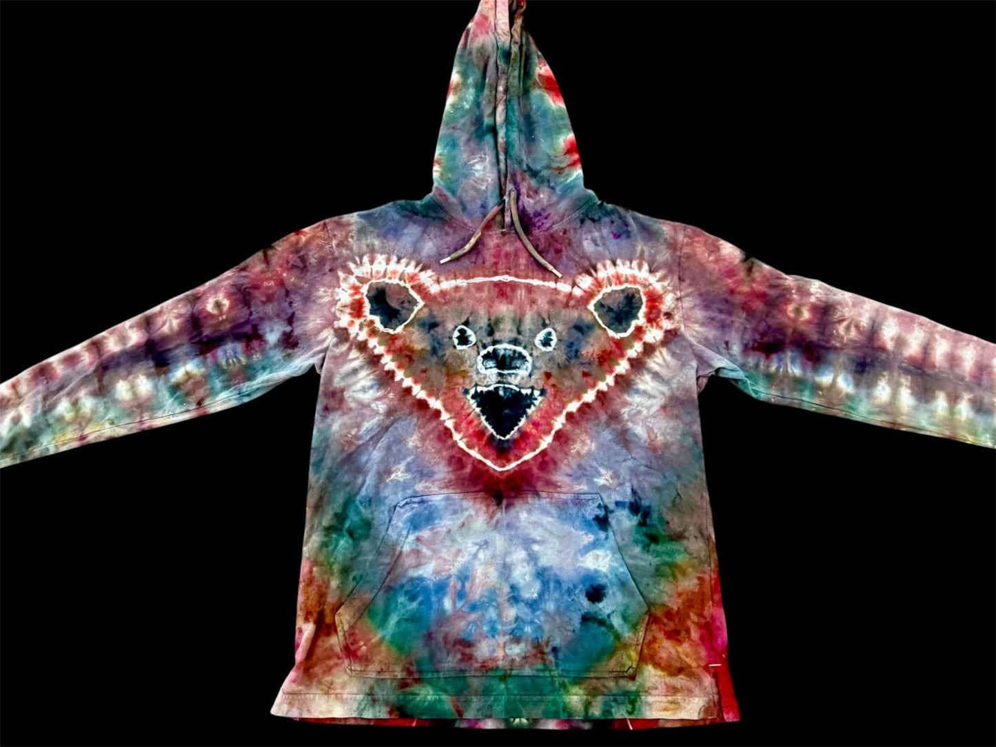 Small Rustic Grateful Bear Hooded Long-Sleeve Tee