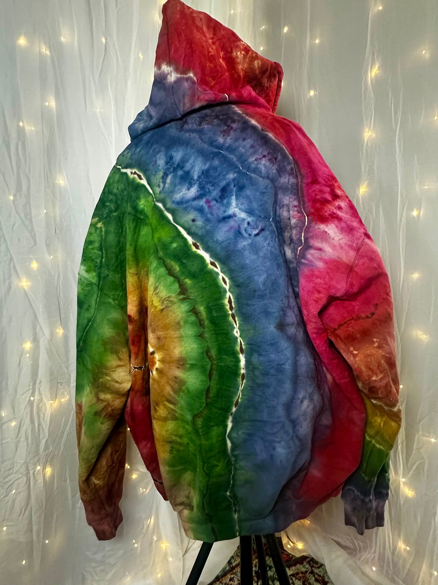 4XL Reverse Dyed Rustic Rainbow Geode Zip Up Hoodie